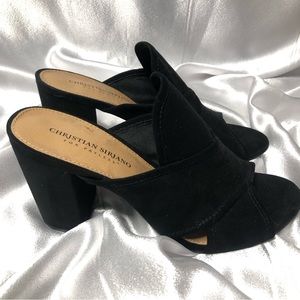 Christian Siriano Women's Alyse Black Mule Chunky Heel Sandals